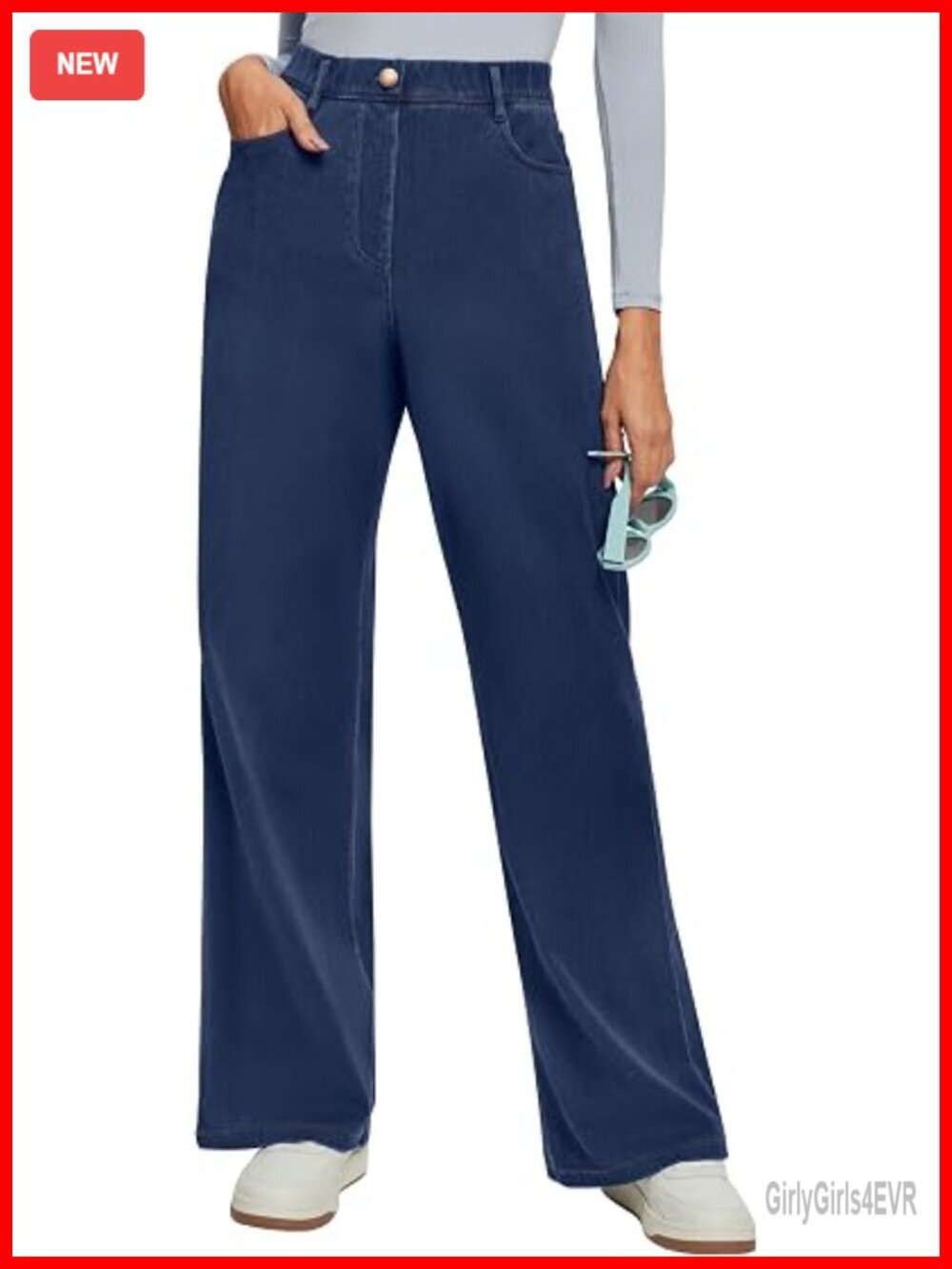 Ultra Stretchy High Waisted Pull On Wide Leg Jeans with Pockets